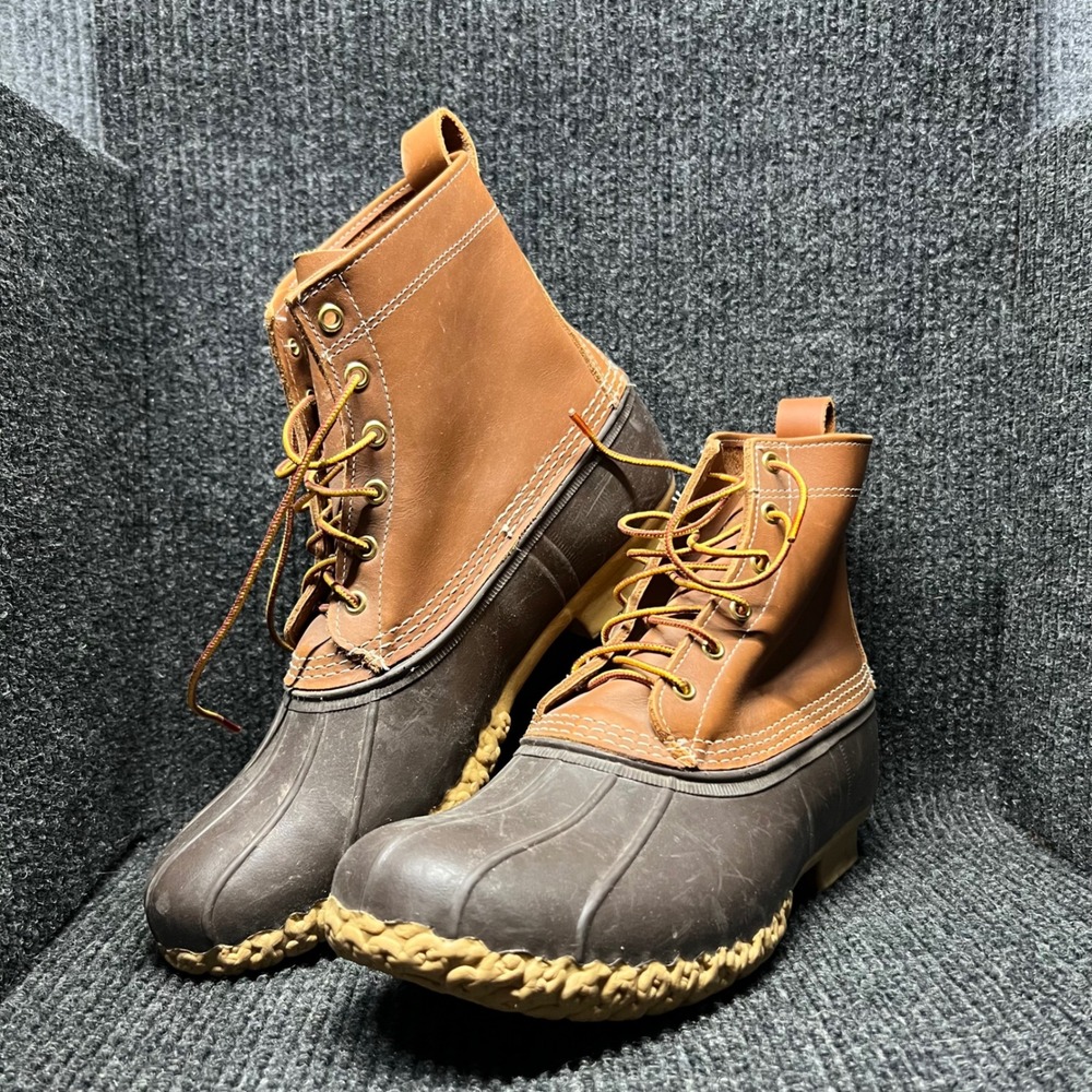 LL Bean Duck Boots Mens 11 W Brown 8 Inch Waterproof Leather Hunting Rain 60009